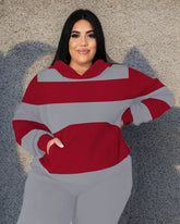 Women's Plus Size Big Red and Gray Stripes Hoodie Set